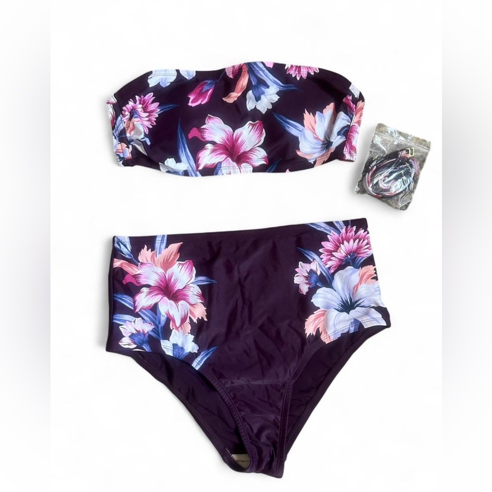 Kona sol plum floral print bikini set